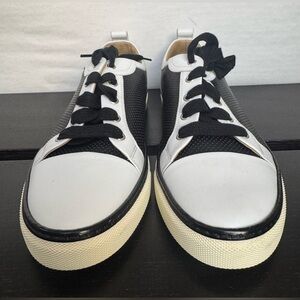 HERMES Mens Black and White Perforated Low Sneakers Size 42